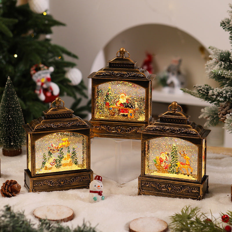 Nostalgic Christmas lantern with moving snowfall scene