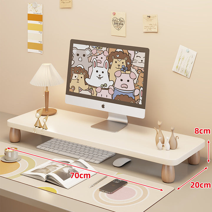 Low-Profile Ergonomic Wooden Desktop Monitor Lift with Under-Shelf Keyboard Storage