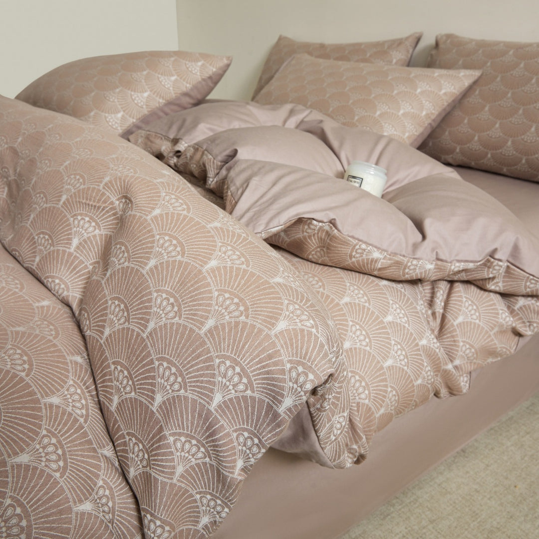 Embroidered Leaf Print Duvet Cover Set