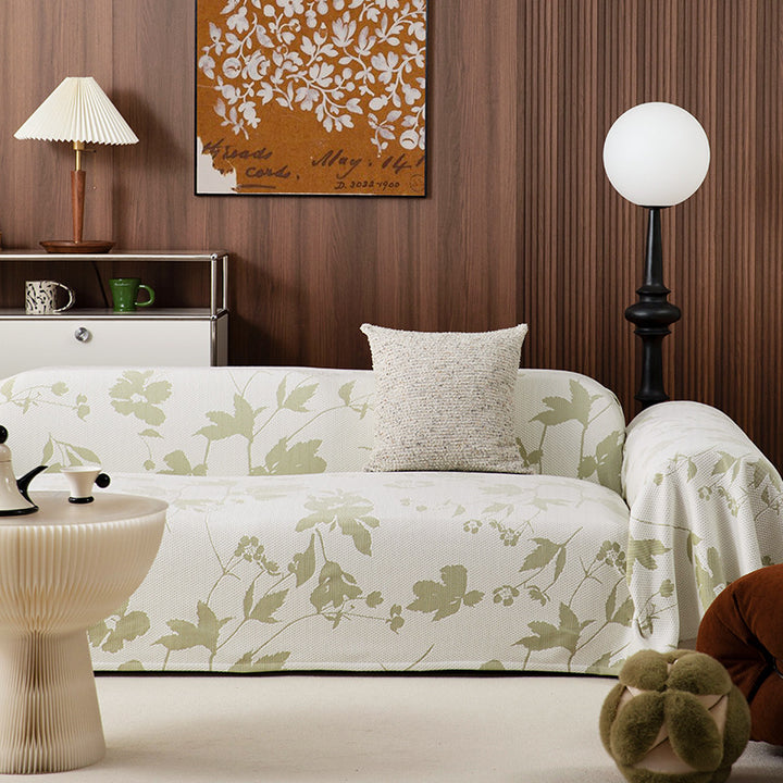 Generous sofa cover for 3-seater with floral jacquard structure
