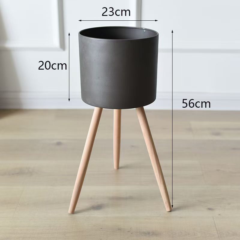 Plant pot with wooden stand
