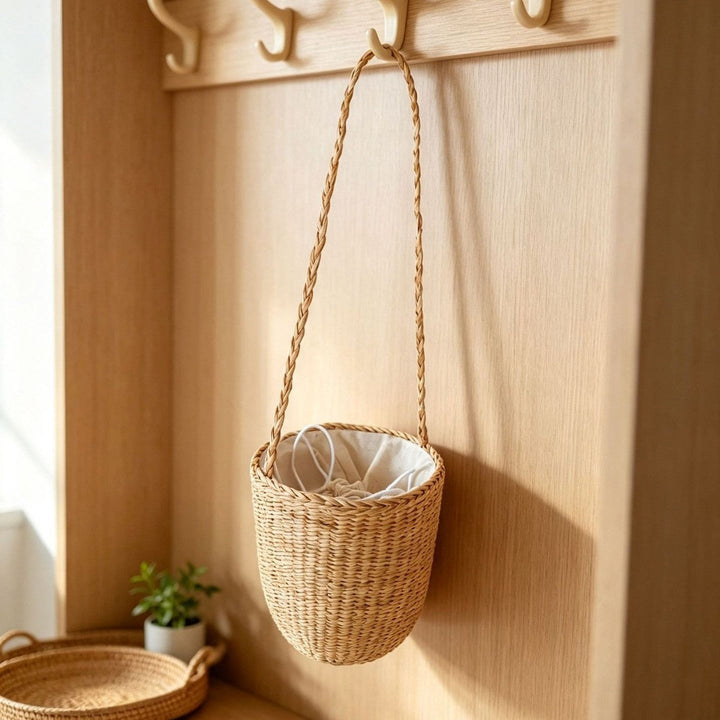 Handcrafted Natural Fiber Hanging Storage Basket