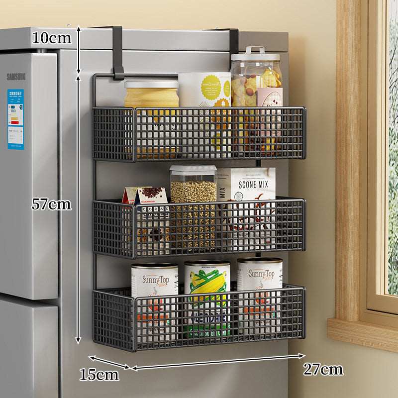 Over-Door Two Tier Metal Mesh Hanging Kitchen Storage Basket Organizer with Hooks