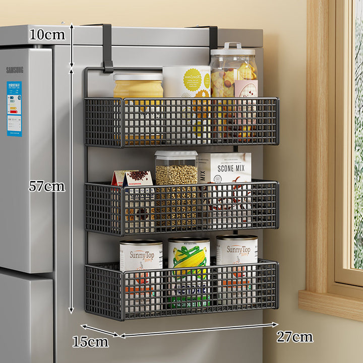 Over-Door Two Tier Metal Mesh Hanging Kitchen Storage Basket Organizer with Hooks