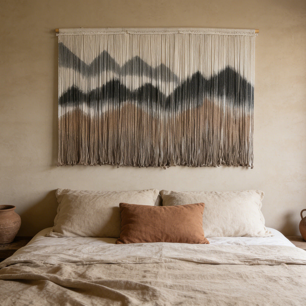 Elegant macrame wall hanging with artistic wave pattern