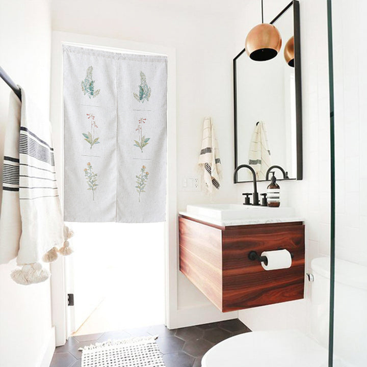 Divided Norwegian curtain made of cotton-linen with botanical watercolor print