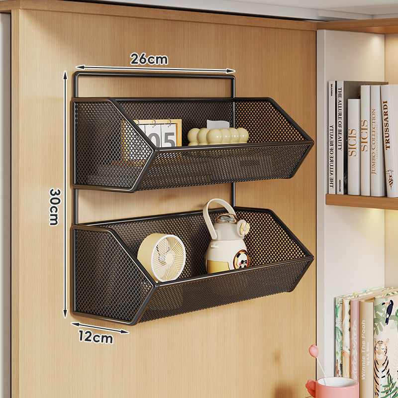 Wall-Mounted Hanging Mesh Storage Basket with Over-Cabinet Hook