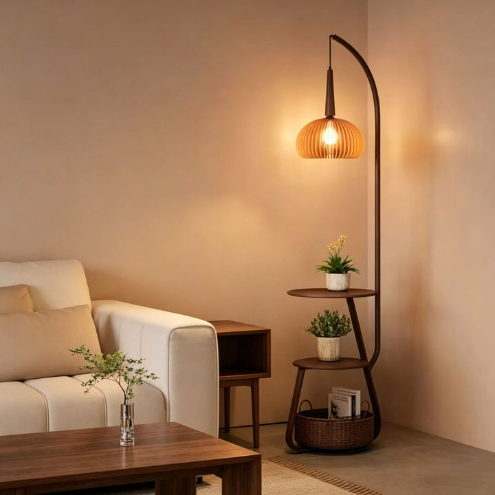 Modern tiered floor lamp with integrated side table
