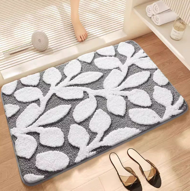Plush Leaf-Pattern Bath Mat