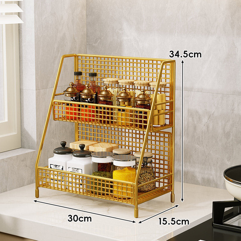 Three-Tier Mesh Countertop Kitchen Organizer Rack for Bottles and Spices