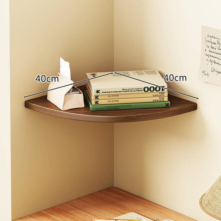 Corner Floating Wall Shelf with Curved Triangular Wooden Top and Heavy-Duty Metal Brackets