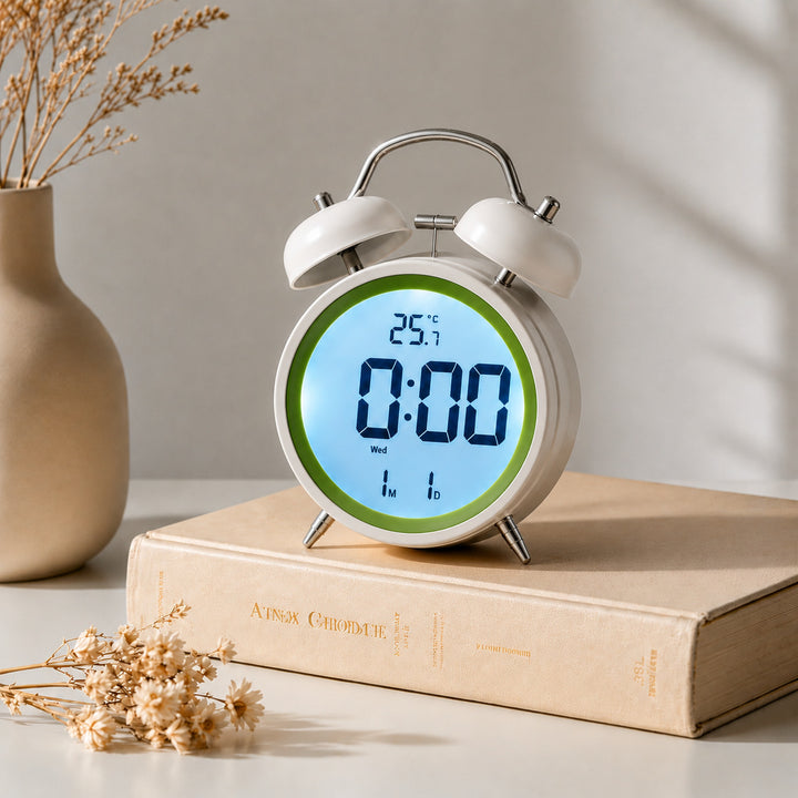 Digital alarm clock with temperature display