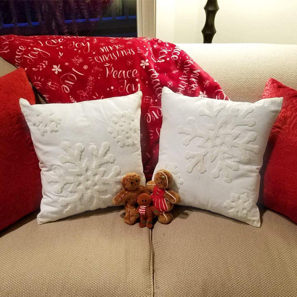 Snowflake Chenille Tufted Square Throw Pillow Covers Set