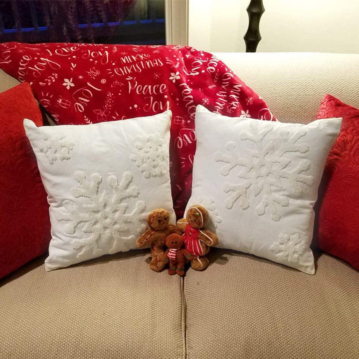 Snowflake Chenille Tufted Square Throw Pillow Covers Set