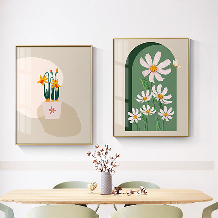 Decorative Framed Art Print with Abstract Floral Design