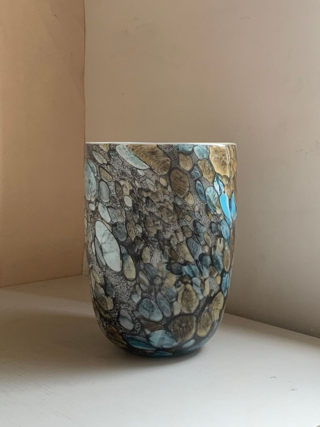 Handcrafted Metallic Ombre Crackle Glass Decorative Vase with Flared Neck