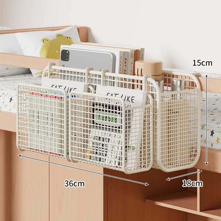 Over-Bed Three-Compartment Metal Mesh Hanging Bedside Organizer Caddy