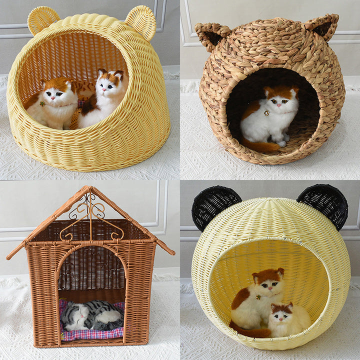 Playful Bear-Shaped Woven Pet Bed