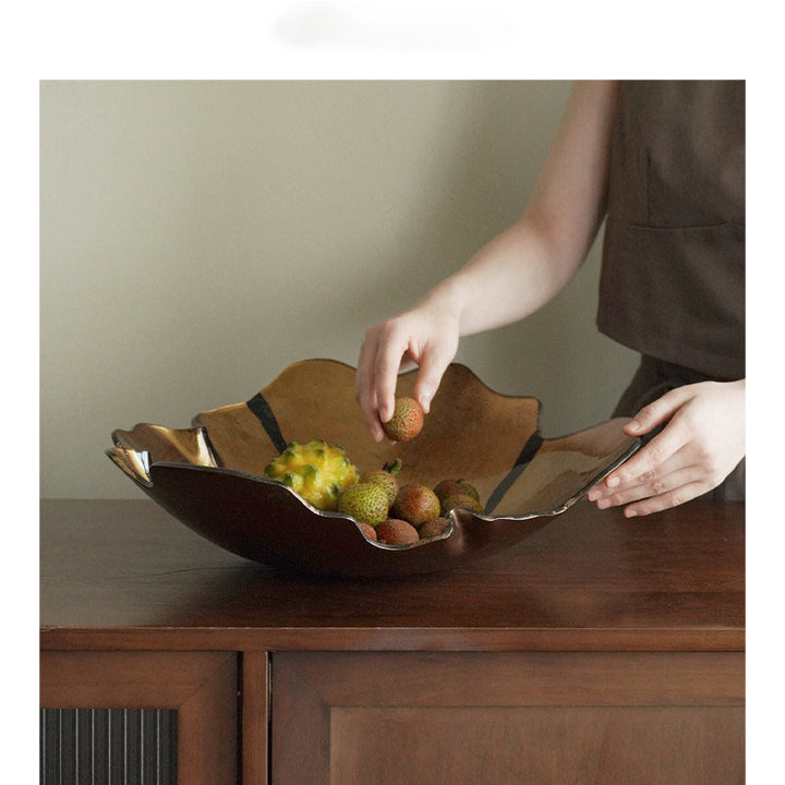 Organic Wavy-Rim Metal Decorative Fruit & Centerpiece Bowl