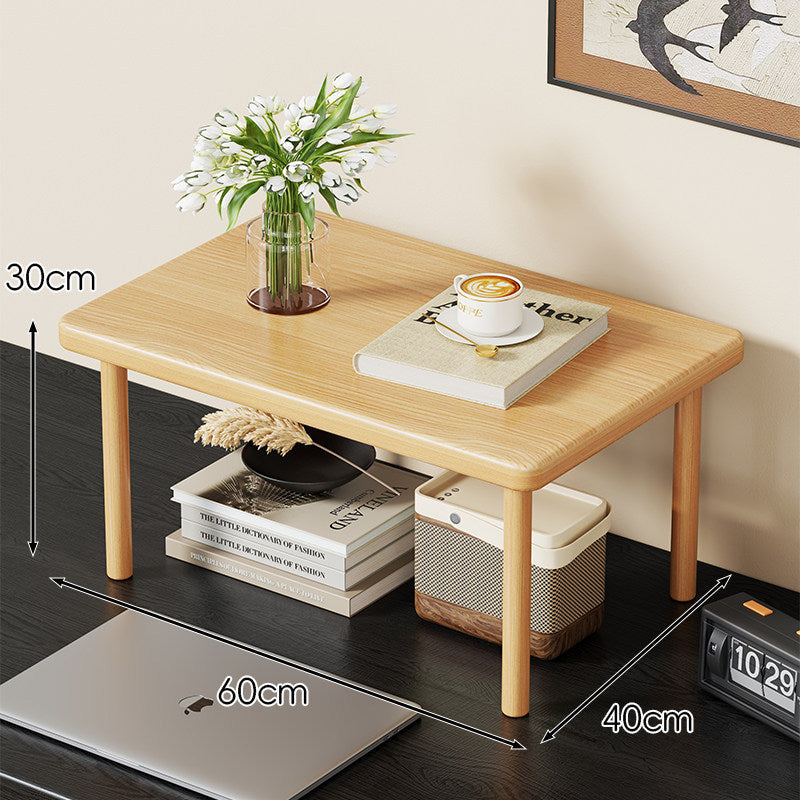 Compact Solid Wood Elevated Desk Display Stand with Under-Shelf Storage and Rounded Leg Design