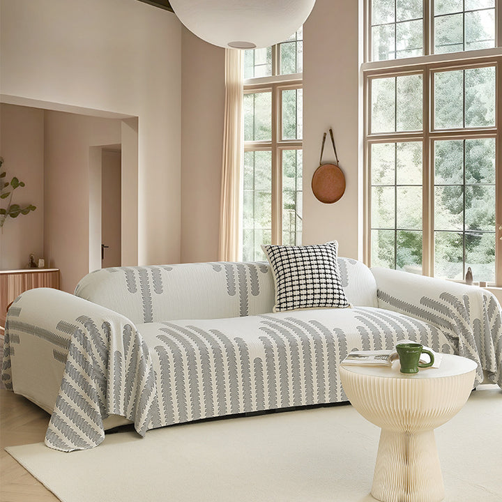 Customizable sofa cover and furniture throw made of cotton-linen with jacquard structure