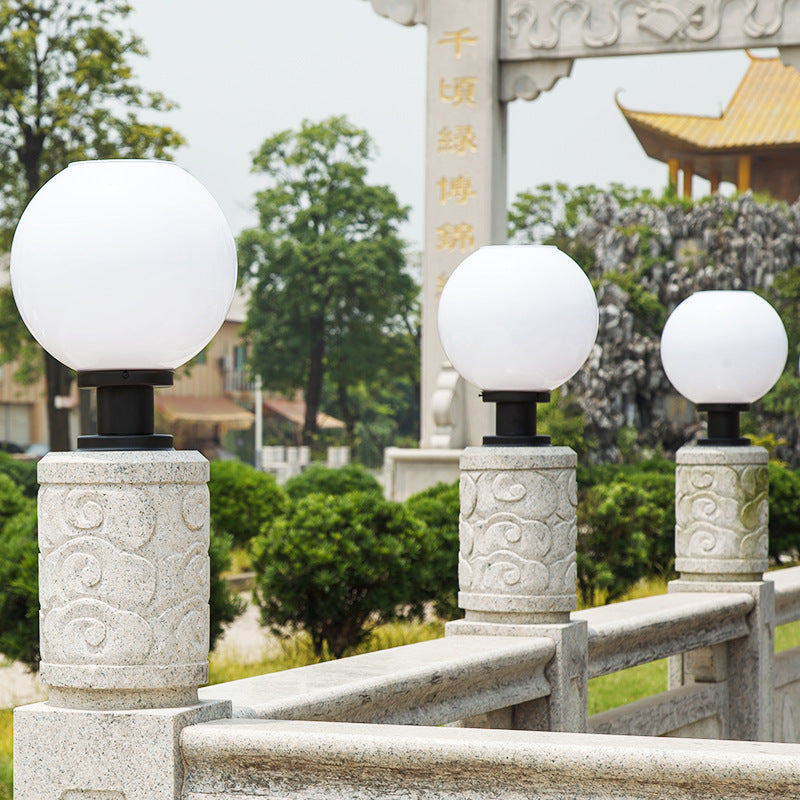 Outdoor Spherical Opal Glass Column Post Light with Brushed Stainless Steel Base