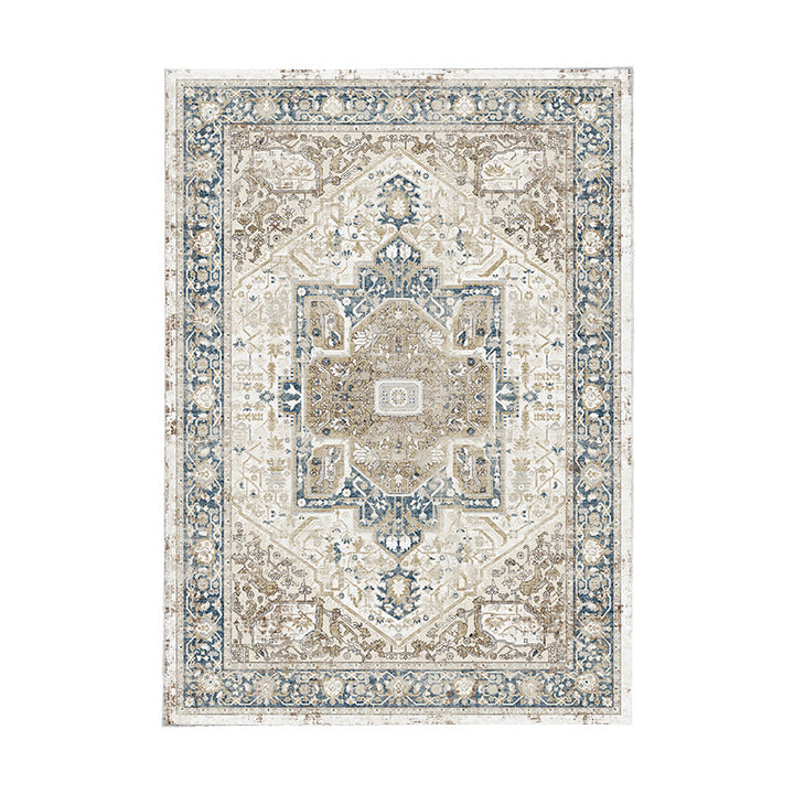 Vintage Distressed Persian-Style Machine-Woven Low-Pile Area Rug