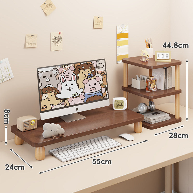 Solid Wood Low-Profile Monitor and Display Riser with Rounded Peg Legs and Keyboard Slide-Out Space