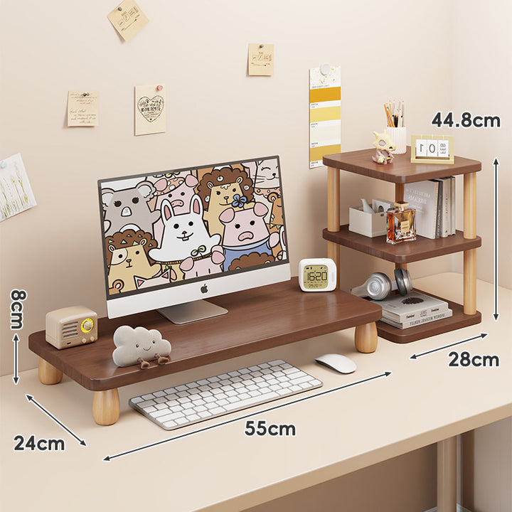 Solid Wood Low-Profile Monitor and Display Riser with Rounded Peg Legs and Keyboard Slide-Out Space