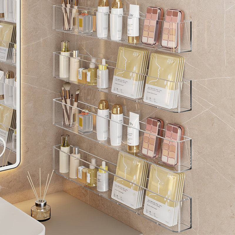 Wall-Mounted Clear Acrylic Two-Tier Bathroom Shelf Organizer with Raised Front