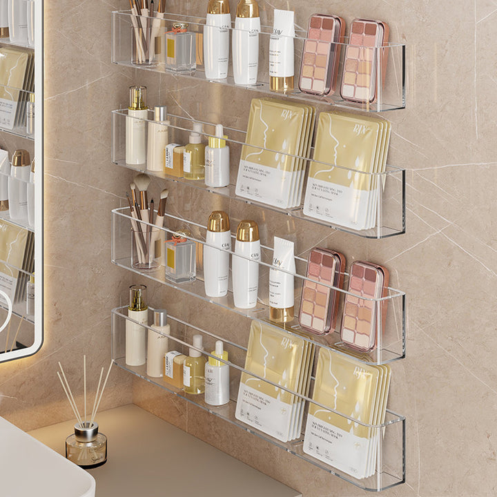 Wall-Mounted Clear Acrylic Two-Tier Bathroom Shelf Organizer with Raised Front