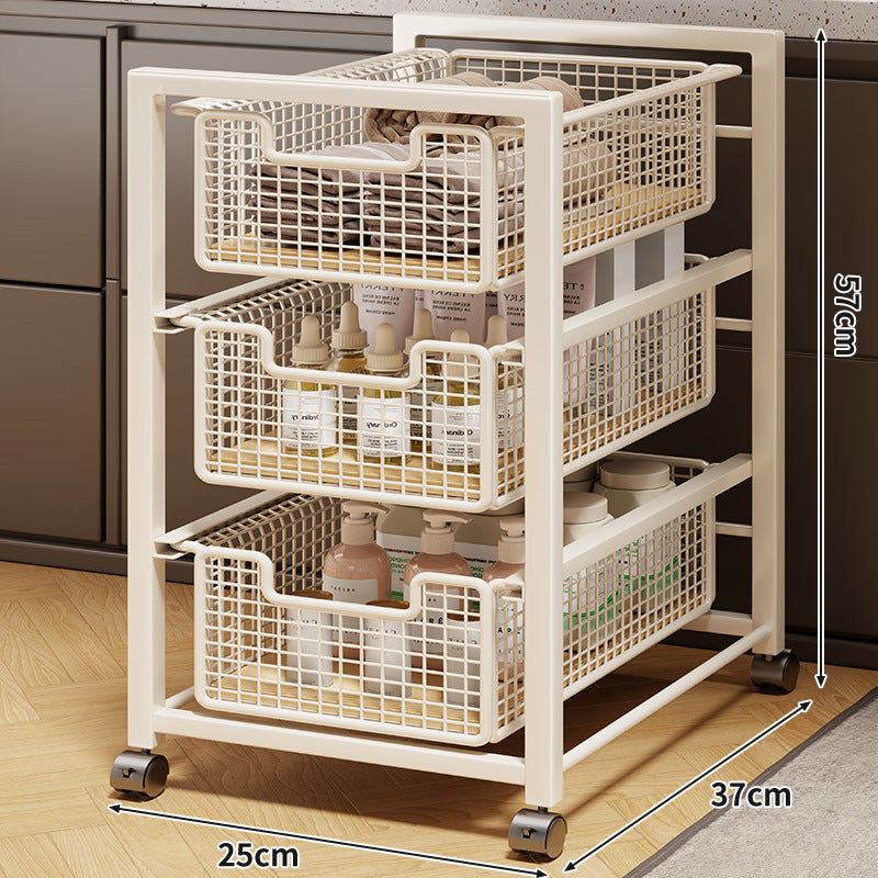 Under-Cabinet Sliding Three-Tier Mesh Basket Organizer with Removable Bins
