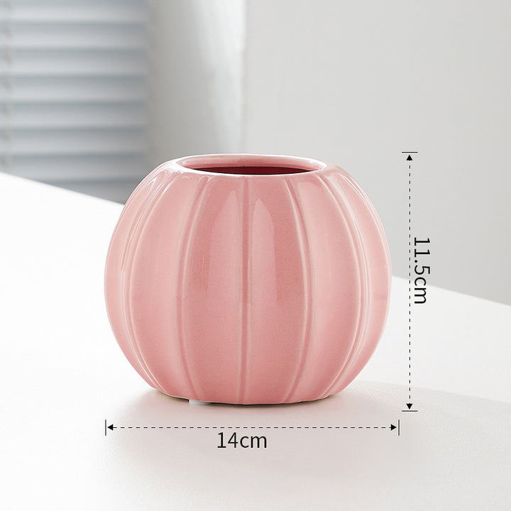 Decorative ceramic vase with modern ribbed design