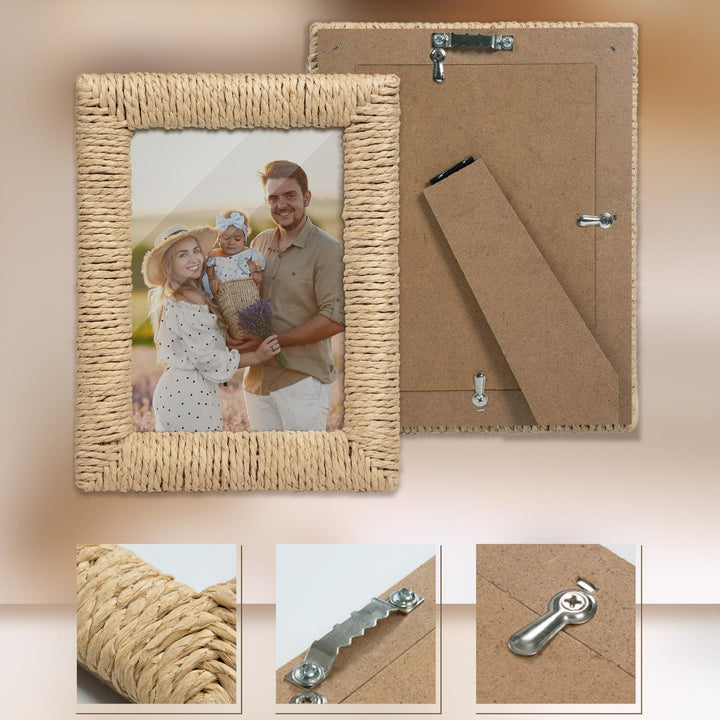 Artful picture frame made of woven natural material