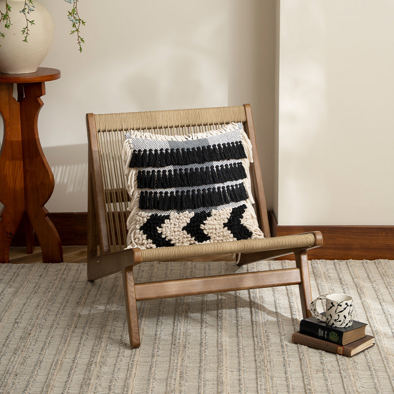 Decorative Boho cushion with cotton tufting, fringes and tassels