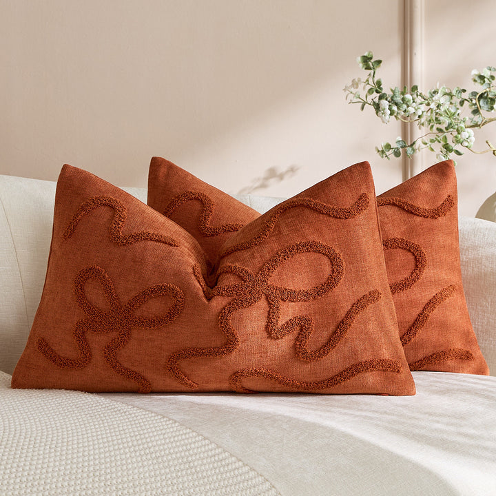 Square Textured Loop-Appliqué Linen-Blend Accent Pillow Cover