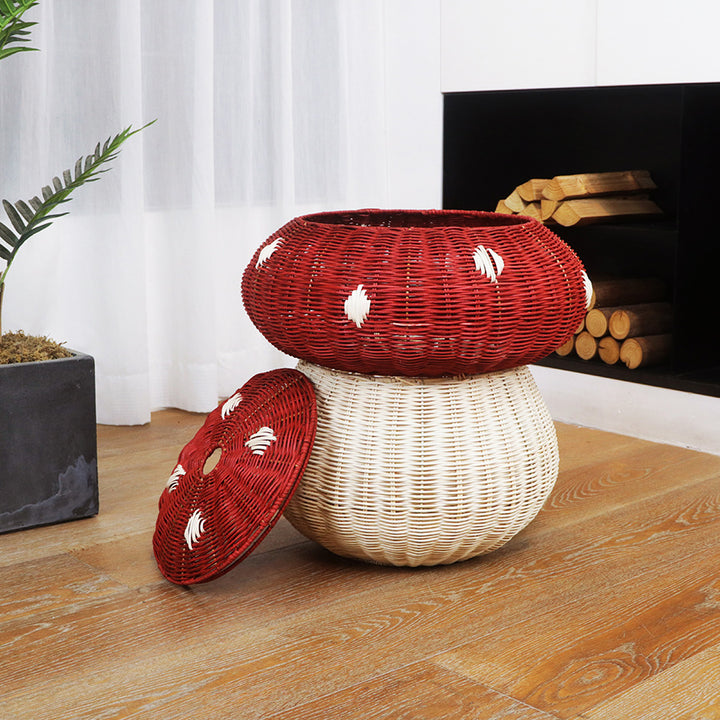 Playful storage stool in mushroom design