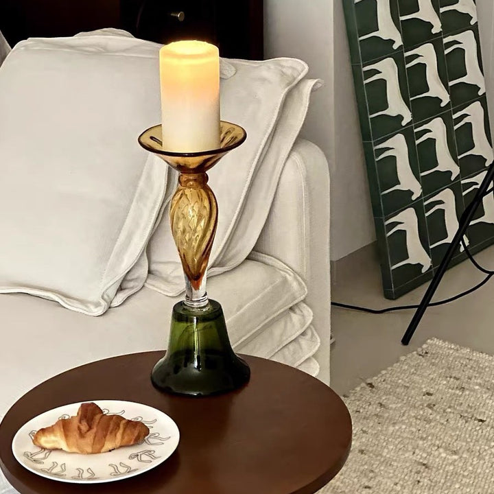 Hand-Blown Tear-Drop Pedestal Bud Vase with Flared Rim
