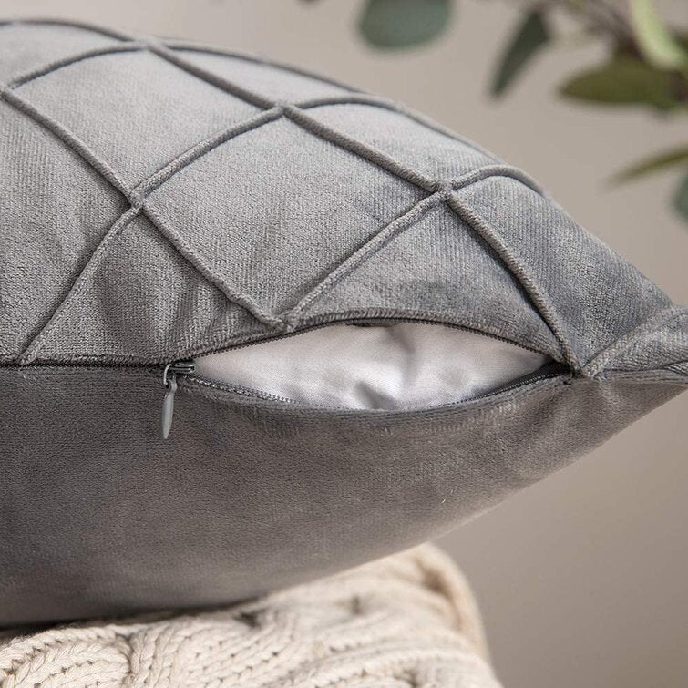 Quilted Diamond Velvet Throw Pillow Cover with Hidden Zipper and Plush Insert Support