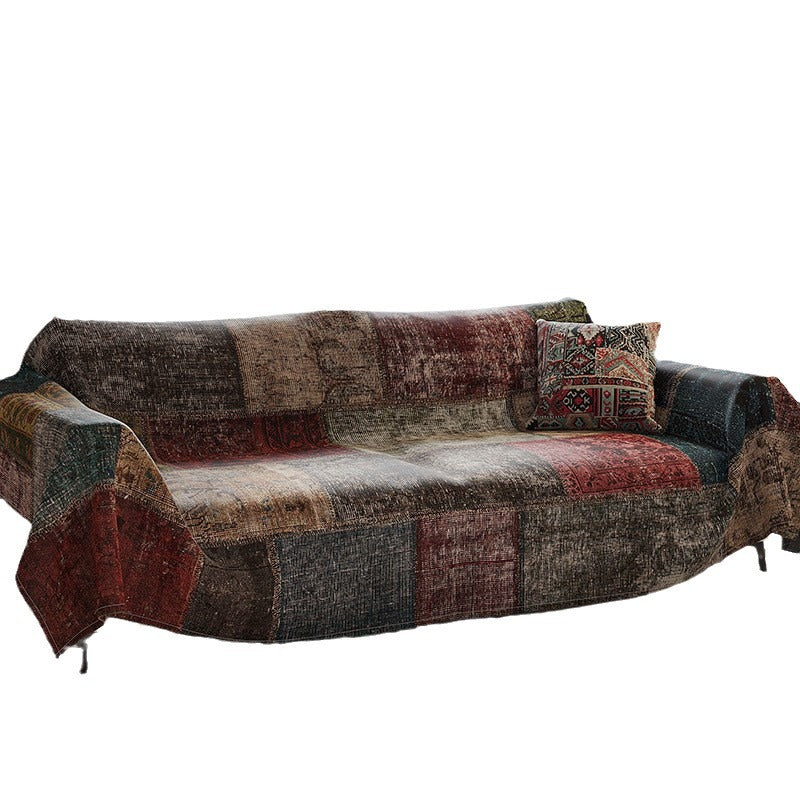 Patchwork Vintage-Style Reversible Sofa Slipcover with Matching Pillow Cover