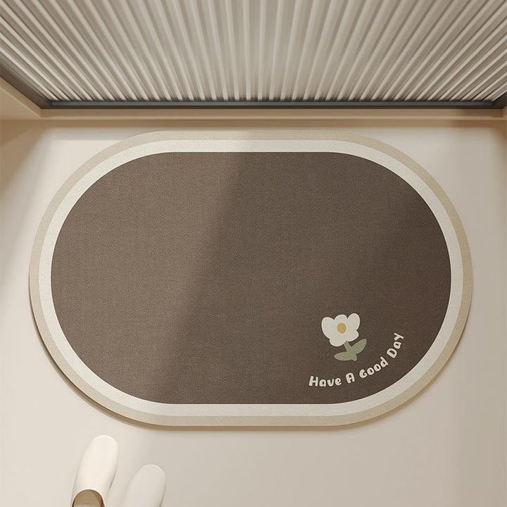 Cloud-Shaped Low-Pile Absorbent Floor Mat with Non-Slip Backing and Flower Print