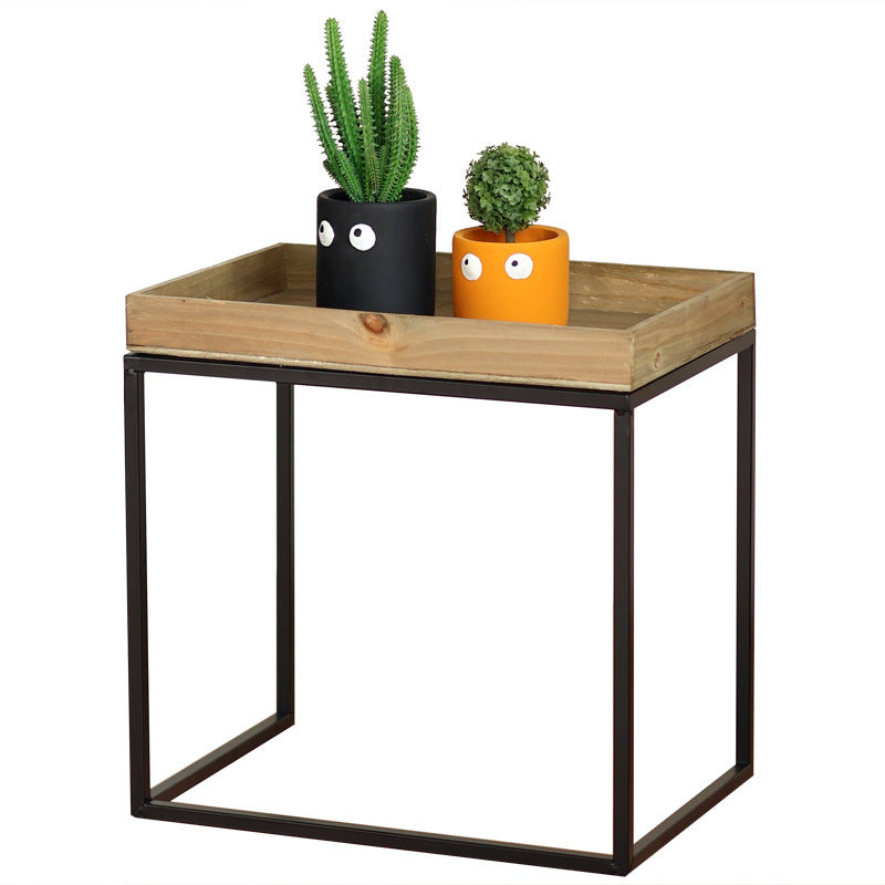 Modern side table with protected wooden tray
