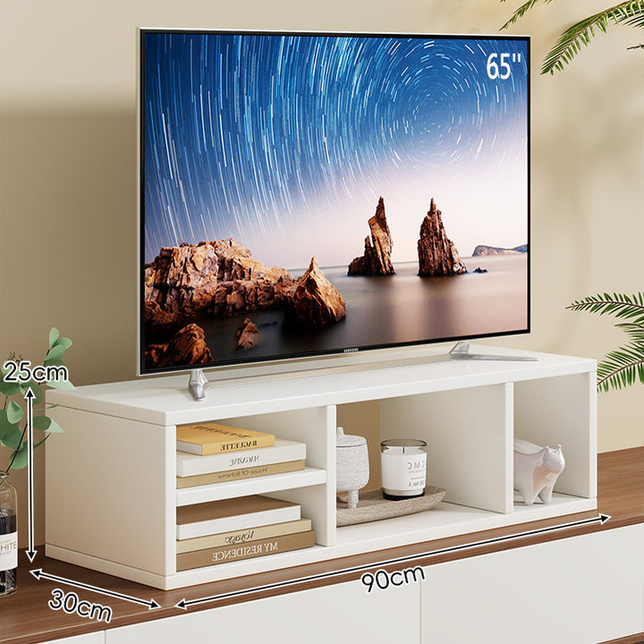 Low-Profile TV Stand Riser with Dual Open Storage Compartments