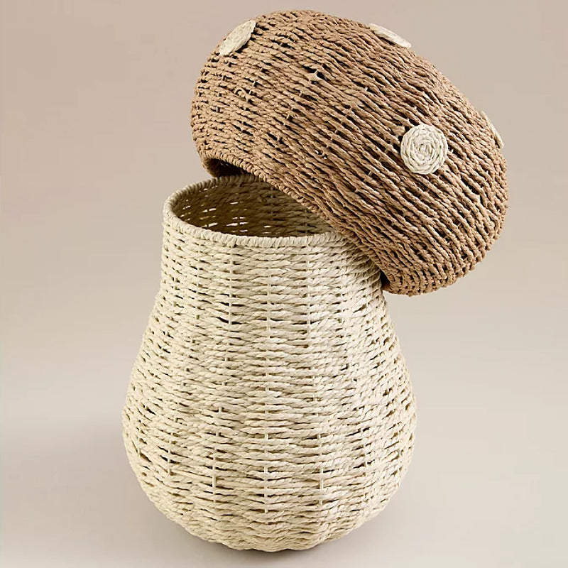 Playful storage basket in mushroom design