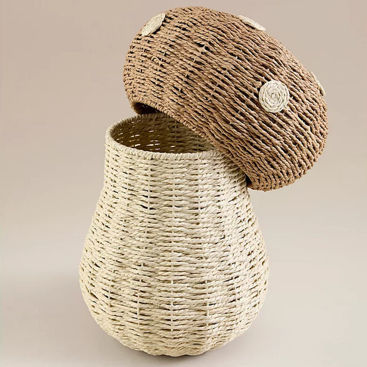 Playful storage basket in mushroom design