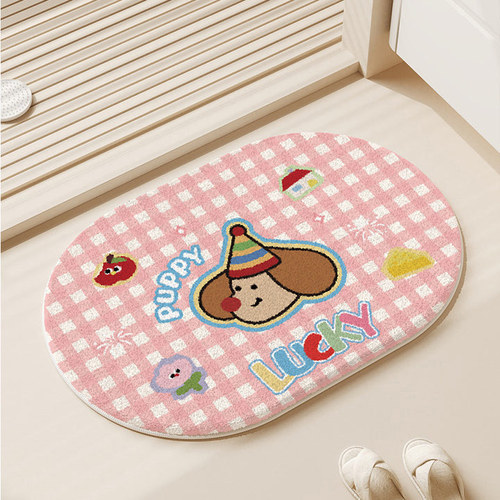 Cartoon Dog-Themed Plush Bath Rug for Bathroom