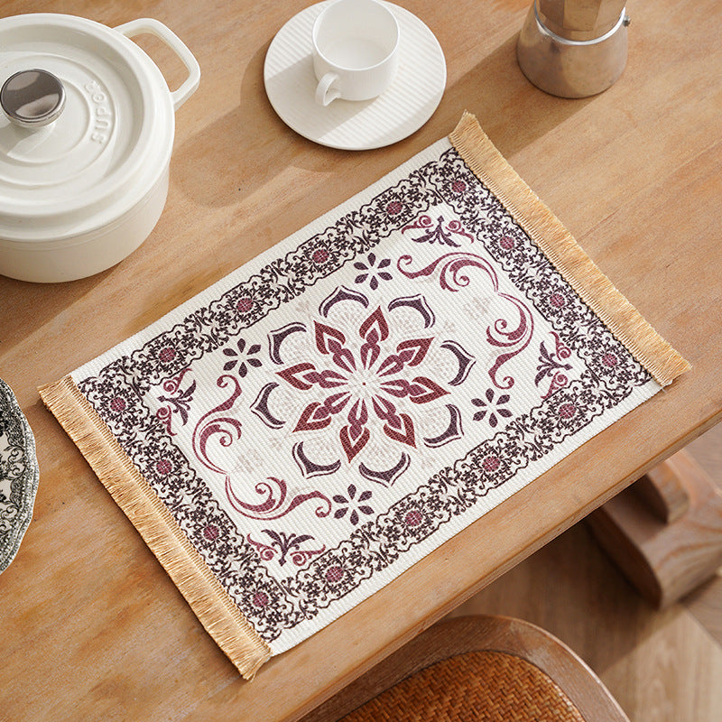 Short-pile decorative bathroom and runner carpet in oriental medallion style with fringes