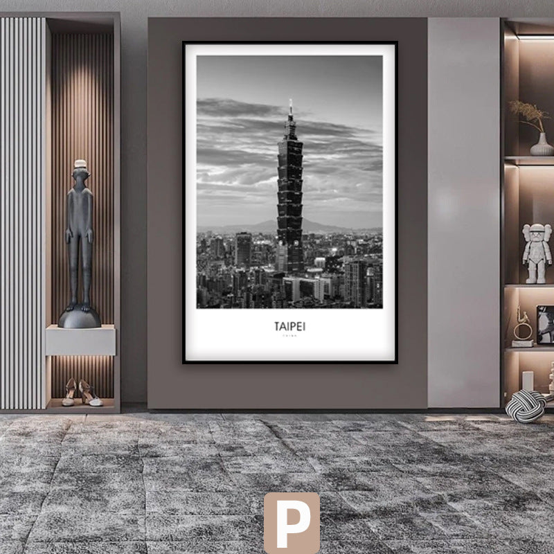 Framed Black and White London Cityscape Art Print