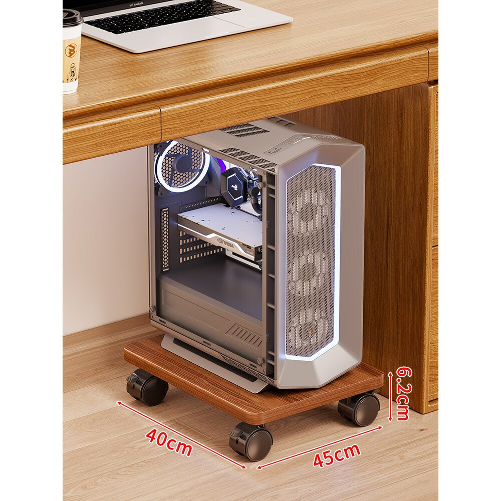 Mobile Under-Desk PC Case Pedestal with Low-Profile Ventilated Platform and Locking Swivel Wheels