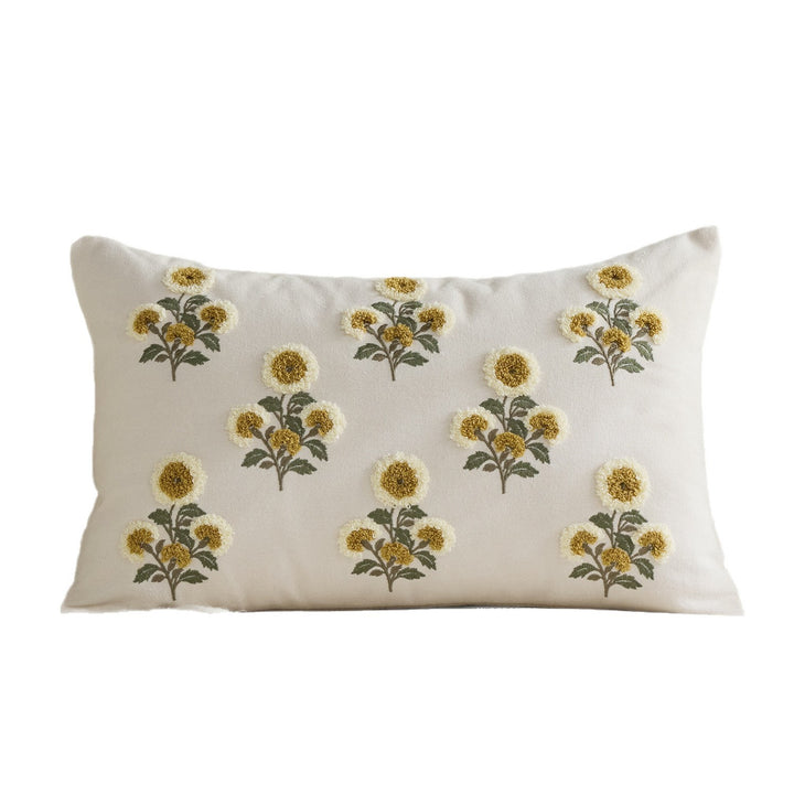 Tufted Floral Embroidered Decorative Throw Pillow Cover
